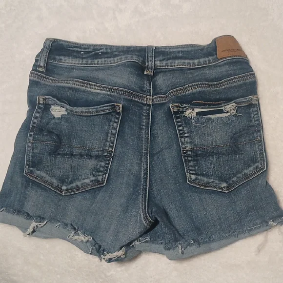 American Eagle Outfitters Women's Ripped Blue Jean Shorts - Picture 3 of 4